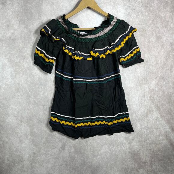 Red Carter Blouse Womens Size Medium Black Ruffle Off The Shoulder Festival Boho - Picture 1 of 9